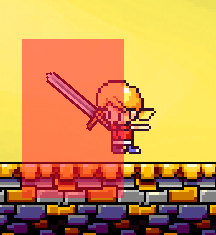 Cally's sword range (pictured in red)